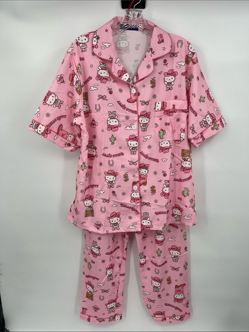 Hello Kitty Pink Short-Sleeve Button-Up  Pants Pajama Set